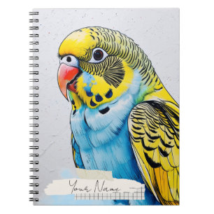 PERSONALISE Blue Parakeet Bird Collage Notebook