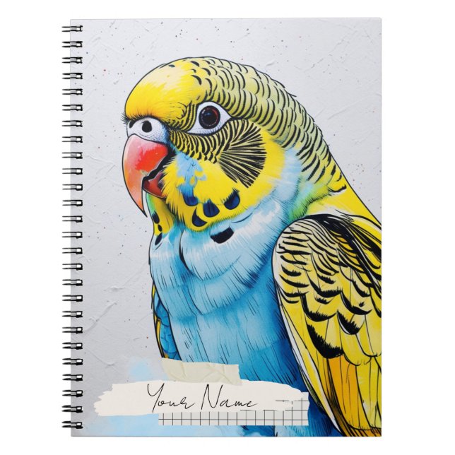 PERSONALISE Blue Parakeet Bird Collage Notebook (Front)