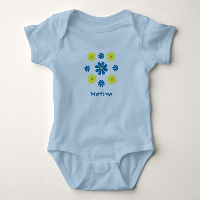 Personalise blue spring flowers baby shower bodysuit (Front)
