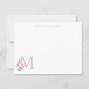 Personalise Blush Pink Floral Letter Name Monogram Card