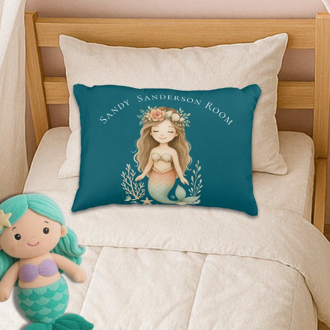  Personalise Boho Girl Mermaid Dark Teal Round  Decorative Cushion (Creator Uploaded)