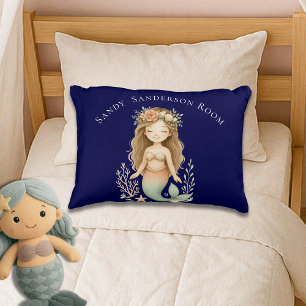  Personalise Boho Girl Mermaid Navy Blue Round  Decorative Cushion