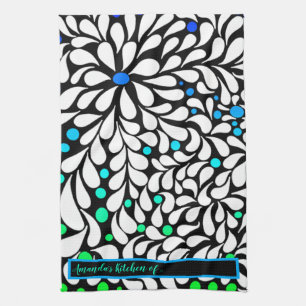 Personalise bold modern flowers blue teal ombre tea towel