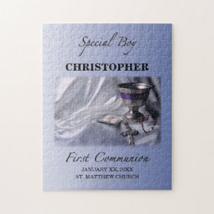 Personalise, Boy, First Communion Blue Jigsaw Puzzle