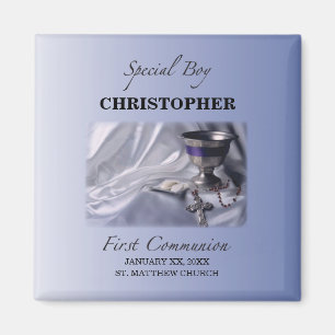 Personalise, Boy, First Communion Blue Magnet