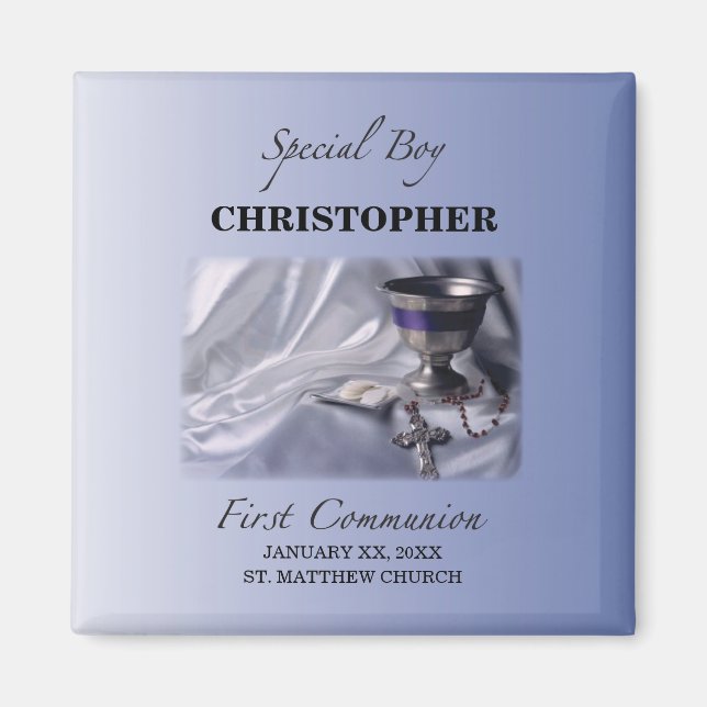 Personalise, Boy, First Communion Blue Magnet (Front)