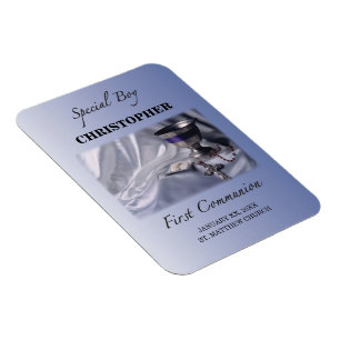 Personalise, Boy, First Communion Blue Magnet