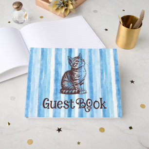 Personalise Boy Vintage Blue Kitten Birthday Guest Book
