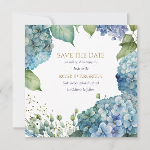 Personalise Bridal Shower Blue Hydrangea Save The Date