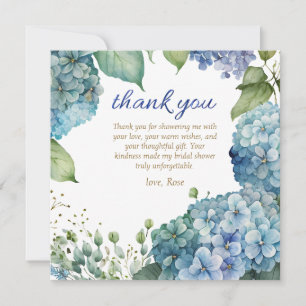 Personalise Bridal Shower Blue Hydrangea Thank You Card