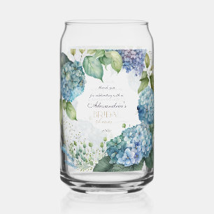 Personalise Bridal Shower Blue Hydrangeas Can Glass