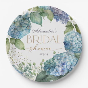Personalise Bridal Shower Blue Hydrangeas Paper Plate