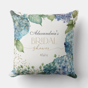 Personalise Bridal Shower Blue Hydrangeas Welcome Cushion