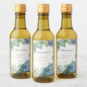 Personalise Bridal Shower Blue Hydrangeas Wine Label