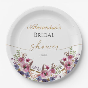 Personalise Bridal Shower Flowers and leaves Paper Plate