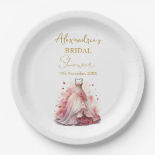 Personalise Bridal Shower Pink Dress  Paper Plate