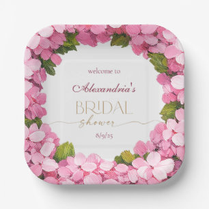 Personalise Bridal Shower Pink Hydrangeas Welcome Paper Plate