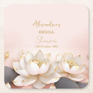Personalise Bridal Shower Pink Lotus No 8 Square Paper Coaster