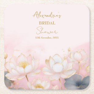Personalise Bridal Shower Pink Lotus No 8 Square Paper Coaster
