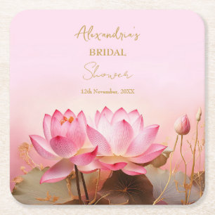 Personalise Bridal Shower Pink Lotus  Square Paper Coaster