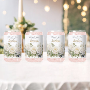 Personalise Bridal Shower White Roses Can Glass