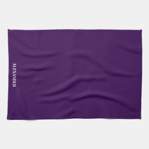 Personalise Bright Grape Purple Plain Solid White Tea Towel