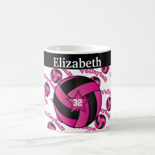 Personalise Bright Hot Pink Volleyball Coffee Mug