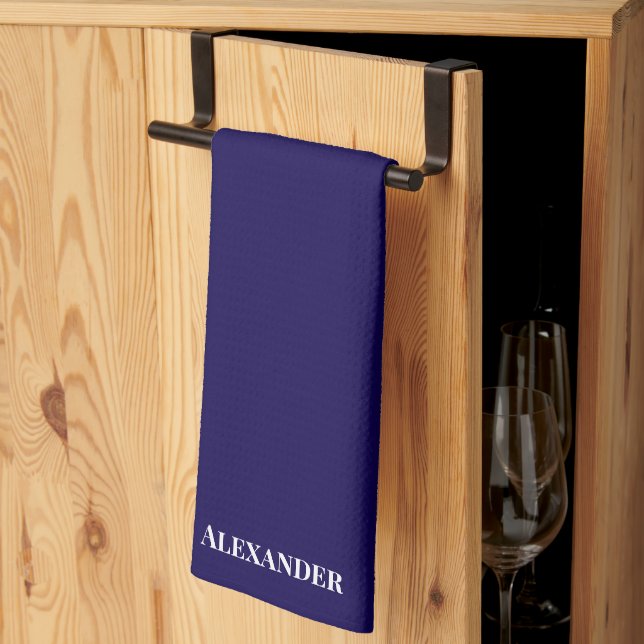 Personalise Bright Royal Blue Plain Solid White Tea Towel (Thirds Fold)