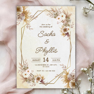 Personalise  brown rustic flower weding Invitation