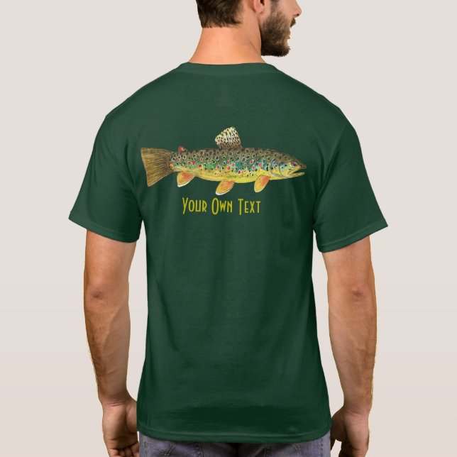 Personalise Brown Trout Fly Fishing Angler T-Shirt (Back)