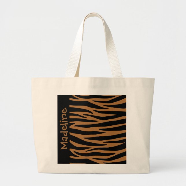 Personalise Brown Zebra Stripes Tote Bag (Front)
