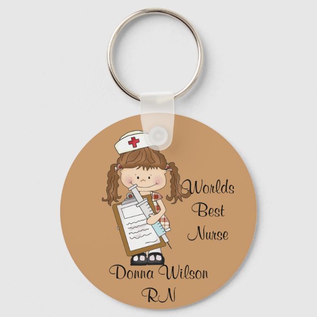 Personalise Brunette Nurse Gifts! Key Ring (Front)
