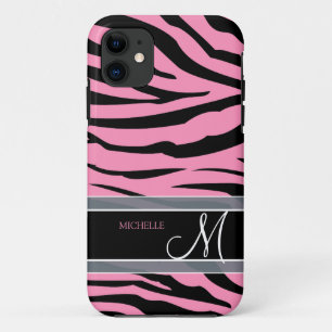 Personalise Bubble Gum Pink & Black Zebra Stripes Case-Mate iPhone Case