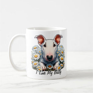 Personalise Bull Terrier in Daisies Coffee Mug