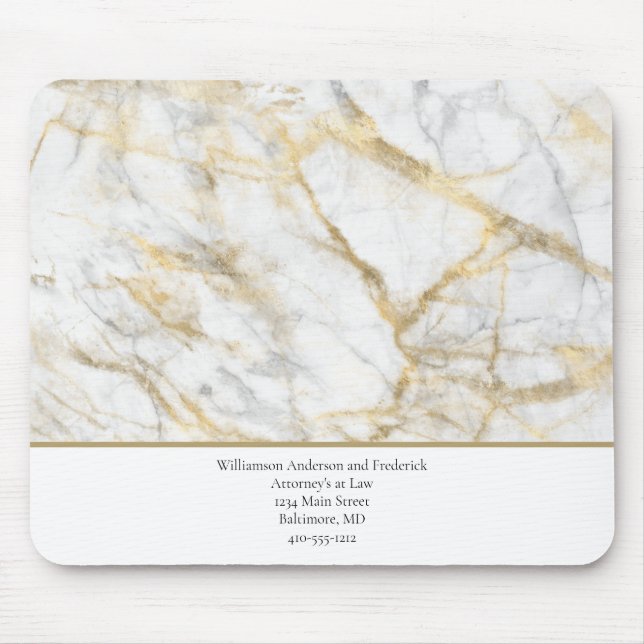 Personalise Business Gold White Grey Marble  Mouse Pad (Front)