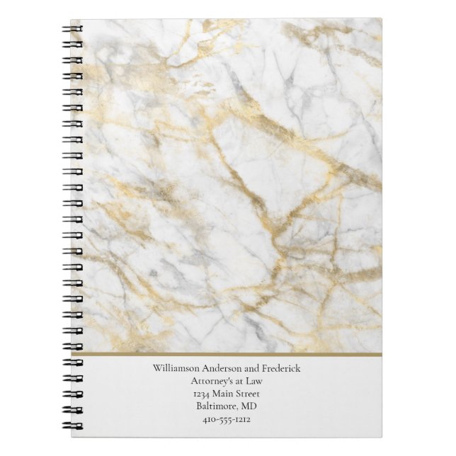 Personalise Business Gold White Grey Marble Notebook (Front)