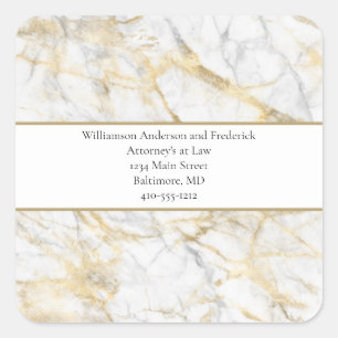 Personalise Business Gold White Grey Marble Square Sticker