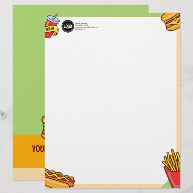 Personalise Business Logo | Hamburger Hotdog Theme Custom Letterhead (Front/Back)