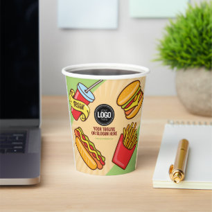 Personalise Business Logo   Hamburger Hotdog Theme Paper Cups