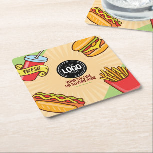 Personalise Business Logo   Hamburger Hotdog Theme Square Paper Coaster