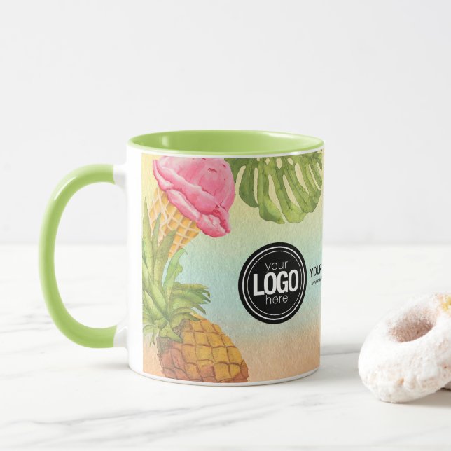 Personalise business logo watercolor ice cream mug (With Donut)