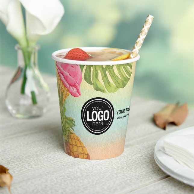 Personalise business logo watercolor ice cream paper cups (Insitu)