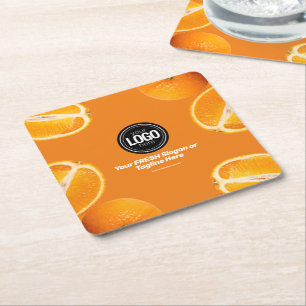 Personalise Business Orange Company Square Paper Coaster