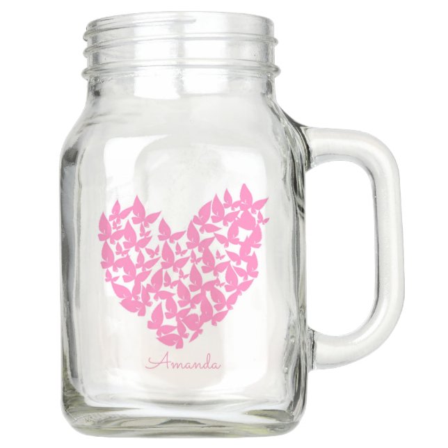 personalise butterfly heart pink mason jar (Front)
