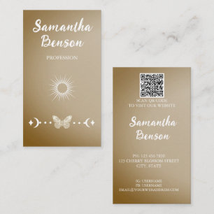 Personalise Butterfly Moon Sun Beige QR Code  Business Card