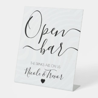 Personalise: Calligraphy Heart White Wave Open Bar Pedestal Sign