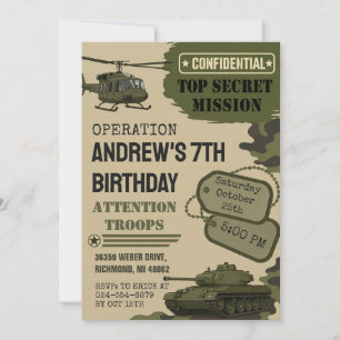 Personalise Camo Army Birthday Party Invitation