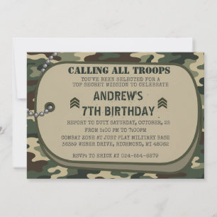 Personalise Camo Military Birthday Party Invitation