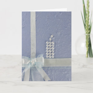 Personalise Candle with white pearls, bow Baptism Card