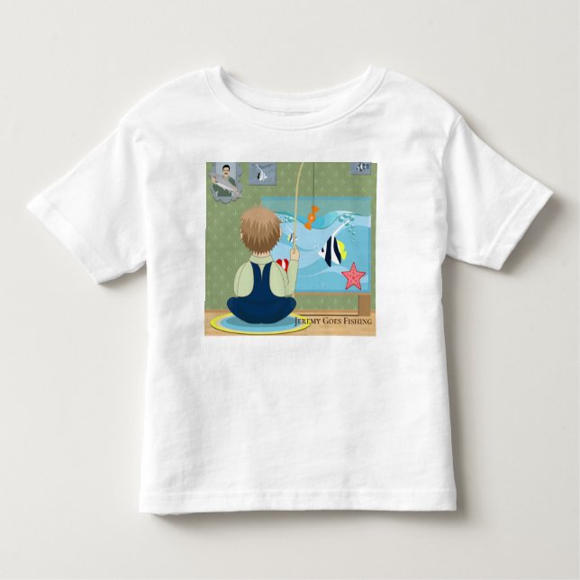 Personalise Cartoon Jeremy Goes Fishing Toddler T-Shirt (Front)